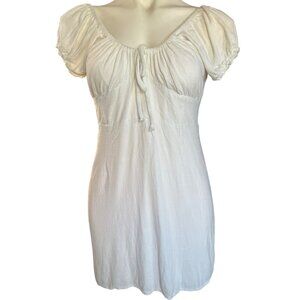 L A Hearts Women’s Size 10 Puff Sleeve peasant Dress Off White Rayon & Linen Boh